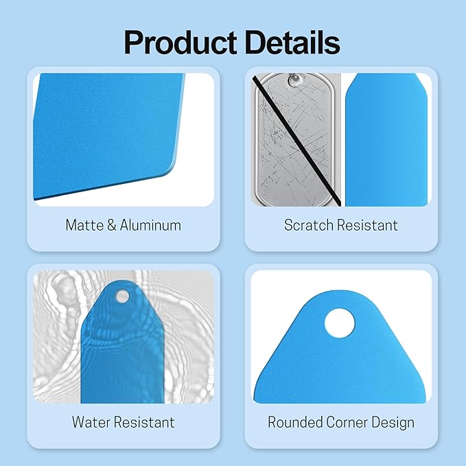 4 PCS Personalized Metal Luggage Tag – Personalized Engraved Suitcase Tag, Backpack Tag, with Matching Color Strap, Waterproof Suitcase Name Badge – Ideal Corporate Gift & Travel Accessory (Blue)