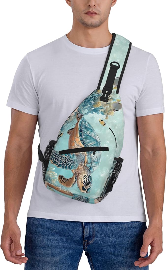 SUPLUCHOM Sling Bag Turtle Sea Coral Ocean Hiking Daypack Crossbody Shoulder Backpack Travel Chest Pack for Men Women