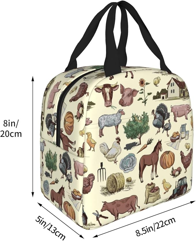 Farm Animal Lunch Bag Farm Lunch Box Insulated Reusable Lunch Tote Bag Cooler Tote Bag for Men Women