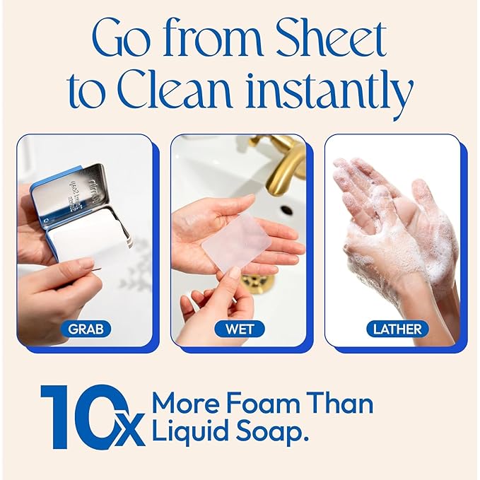 FOMIN - Antibacterial Paper Soap Sheets Tin for Traveling - (300 Sheets) Unscented - Portable Travel Hand Soap Sheet, Dissolvable Mini Camping Hand Soap for Hand Washing