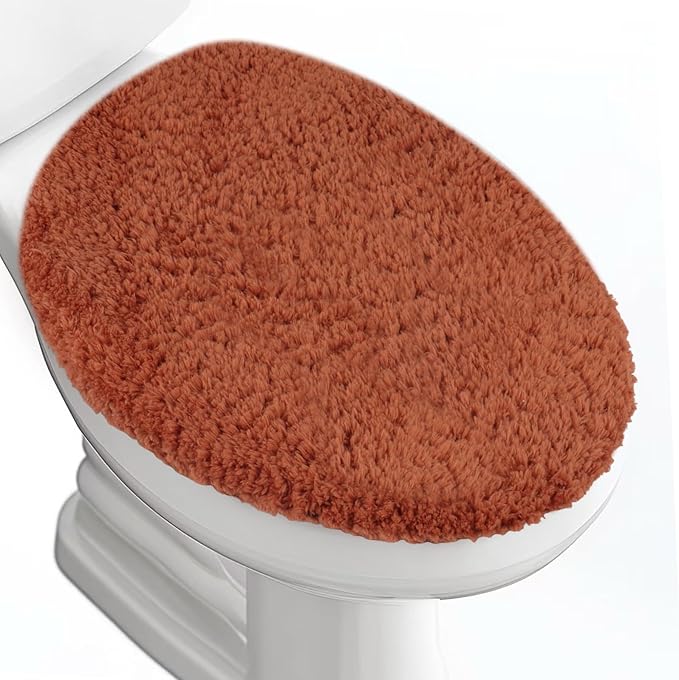 Microfiber Elongated Toilet Seat Cover 19.5"x 15" Machine Washable Solid Toilet Lid Cover Adjustable Rubber Backing Fits Most 18-19.5" L x 14-16" W Elongated Toilet Seat