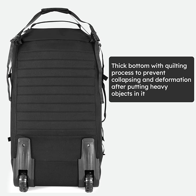 86L 30” Folding Duffle Backpack with 2 Wheels,Travel Bag with Separate Shoe Compartment,Black