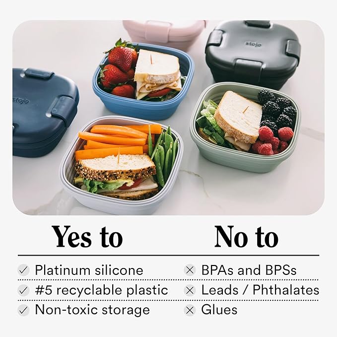 STOJO Collapsible Sandwich Box – 24oz, Reusable Food Storage Container, Silicone Bowl for Hot/Cold Food – Meal Prep, Lunch, Camping, Hiking – Dishwasher Safe (Set of 1, Eucalyptus Green)