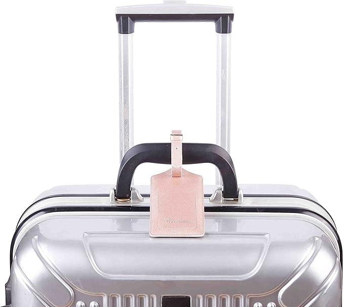 Travelambo Luggage Tags for Suitcases Faux Leather Privacy Protection 2 Pack Bag Tags Travel Accessories Essential, Rose Gold