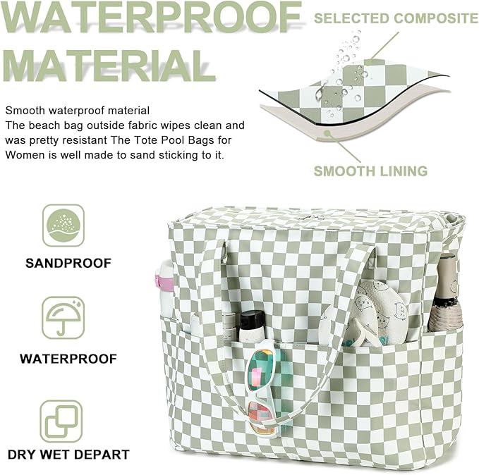 Waterproof Beach Tote Pool Bags for Women Ladies Extra Large Gym Tote Carry On Bag With Wet Compartment for Weekender Travel