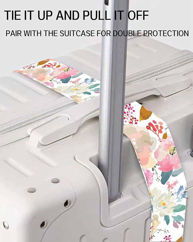Luggage Straps for Suitcases, Adjustable Travel Belt, Durable Wide Luggage Strap, Cute Suitcase Strap Identifiers with Buckle, Bag Straps for Luggage, Cute Pink Flowers