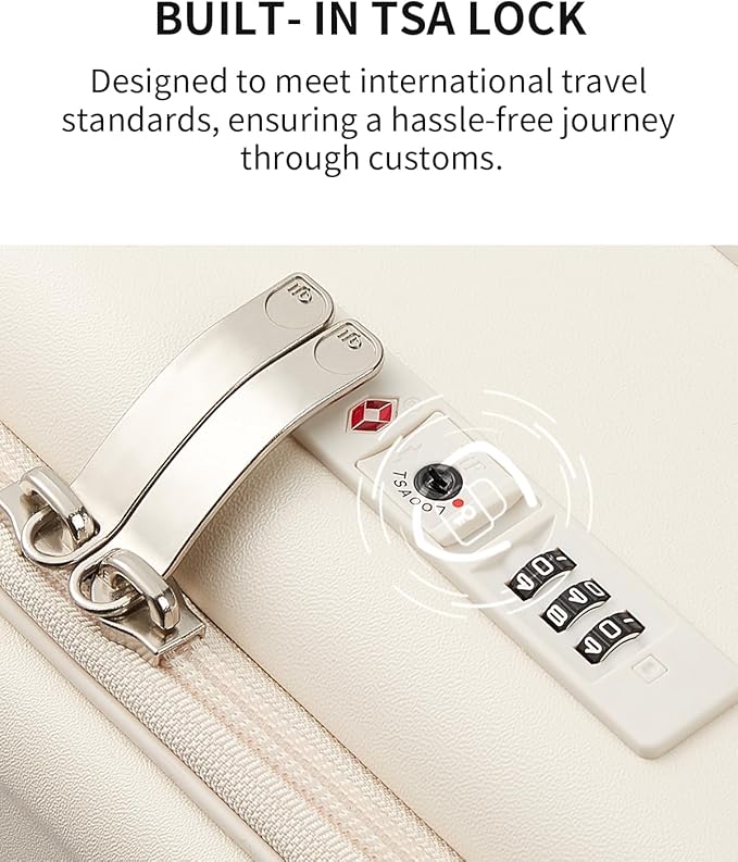 aji Expandable Top Opening Carry On Luggage Airline Approved, 20 Inch Lightweight Hardside Carry On Suitcase with Spinner Wheels, Travel Luggage with Laptop Compartment for Women Men, Coconut White