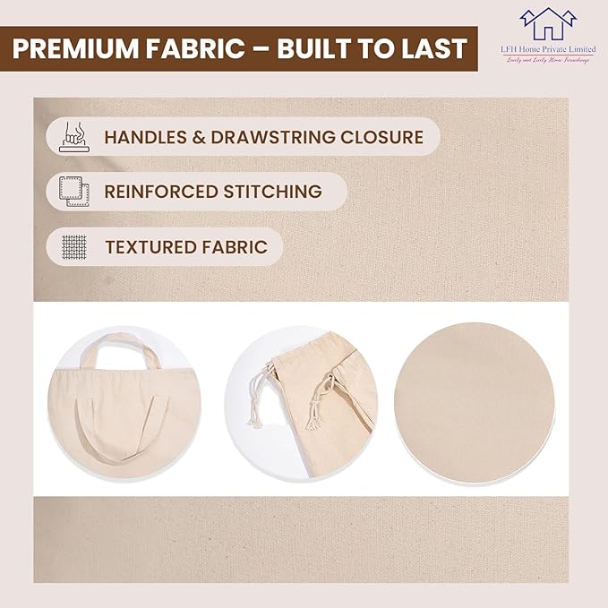 LFH Home Large Premium 100% Cotton Canvas Laundry Bag with Drawstring and Handles Heavy Duty, Multi-Use, and Washable for Home, Travel, College or Storage 28x40 (Pack of 4)-Natural