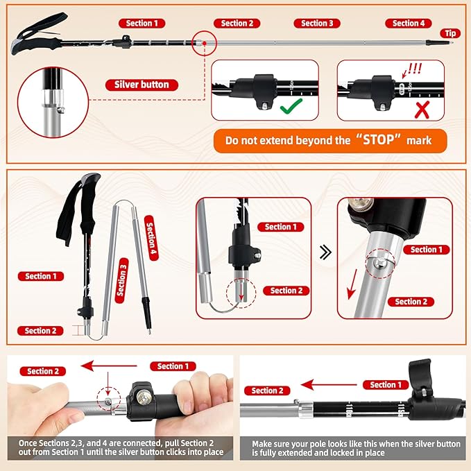 Collapsible Trekking Poles for Hiking - Lightweight Foldable Hiking Poles, 2 Pack Adjustable Aluminum Walking Sticks with for Men, Women, Kids, Seniors, Walking Poles for Backpacking, Camping, Travel
