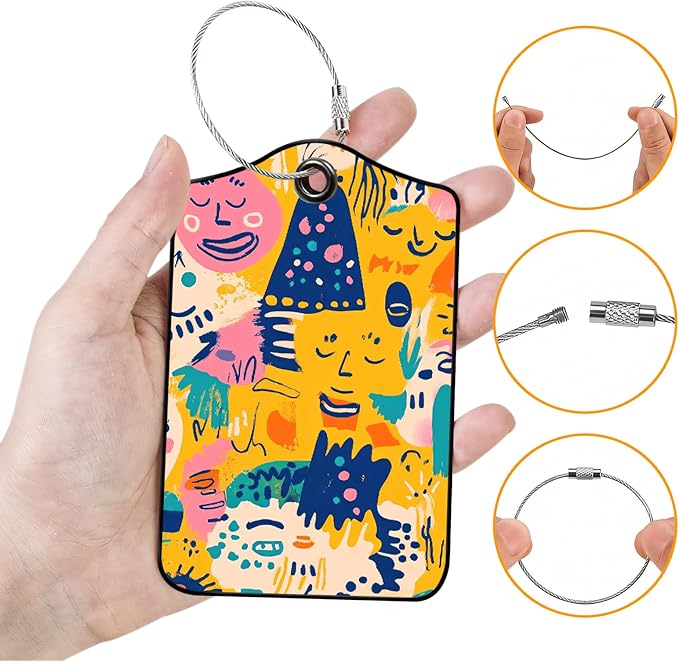 Luggage Tags for Suitcases, 2-Pack PU Leather for Cruise & Travel, Baggage ID Tags with Privacy Cover & Address Card, Durable Metal Ring, Kids Adults Travel Accessories, Abstract Joy Faces