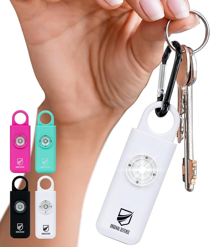 Original Defense® Siren Self-Defense Alarm (White) - 130 dB Keychain Alarm with LED Strobe Light for Women, Children, and Elderly - Police Recommended