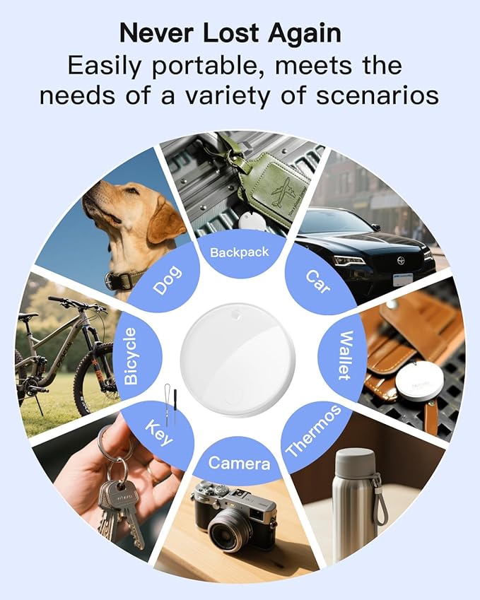2025 Bluetooth Tracker Smart Finder for Apple Find My[Apple MFi Certified，iOS Only], iPhone Tags Key Finder Luggage Tracker for Bags, Luggage, Wallet, Bicycle, Replaceable Battery