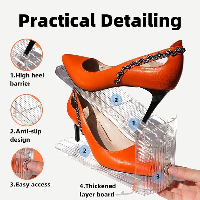 Shoe Slots Organizer, 20PCS Adjustable Double Layer Stack Shoe Rack, 50% Space-Saving Storage Rack Holder, Transparent