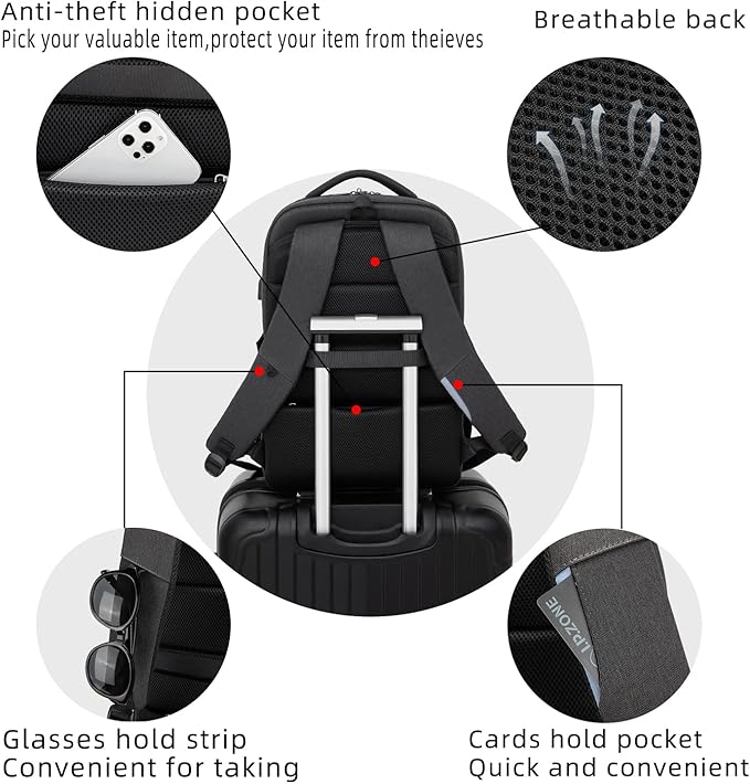 DUSLANG 17 Inch Laptop Backpack for Travel Water Resistant College Backpack for Men/Women Laptop Bag with USB Charging Port and TSA lock,Black