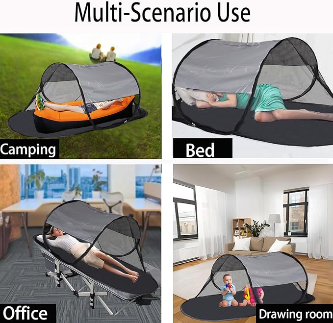 CMINGJ Large Pop Up Mosquito Tent, Portable Foldable Mosquito Net with Bottom for Bed, Camping, Travel, Patio, Suitable for Outdoor Indoor (78 * 28 * 27inch) (Gray Bottom & Gray Top)