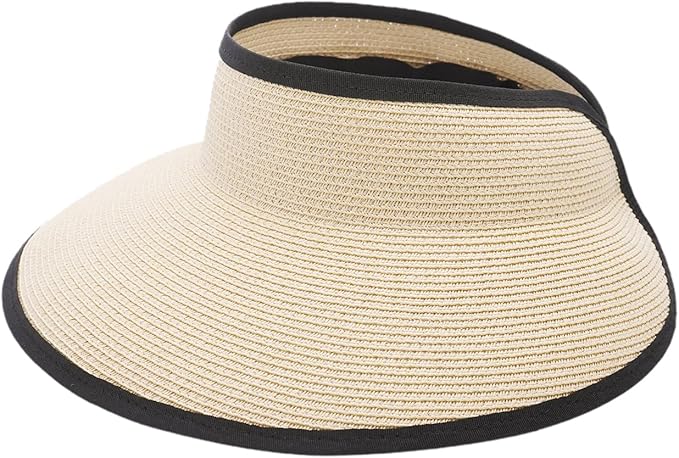 Joywant Womens Sun Visor Hats, Packable Wide Brim Ponytail Beach Hat Straw Visor Summer Beach Vacation Essentials for Womens