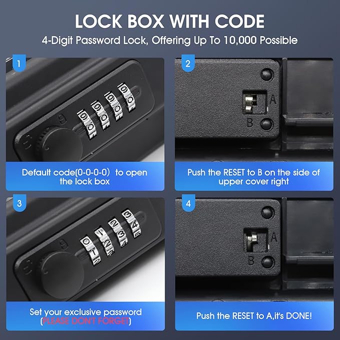 Beach Lock Box,Travel Safe Lock Box with Removable Chain,Locking Boxes with Code,Portable Lockbox for Travel Safe,Personal Items,Beach,Gym,Hotel,Dorm,Black