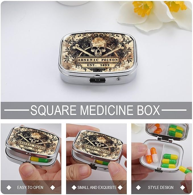 Metal 2 Compartment Pill Organizer Travel Friendly Portable Compact Pill Box Cute Pill Case to Hold Vitamins,Fish Oil,Supplements,Meds,Tablet for Purse,Pocket. (1492.)