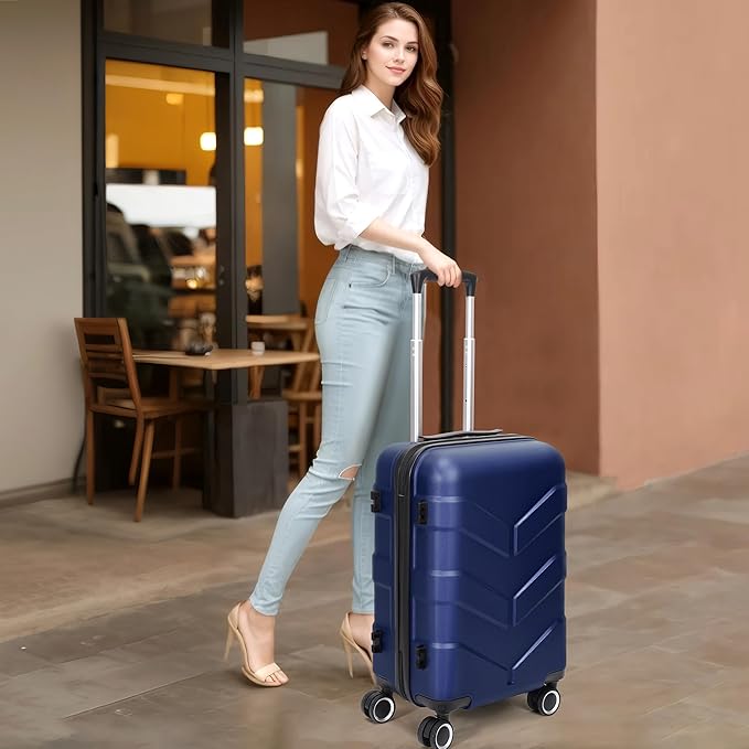 Hardside Carry On Luggage 22x14x9 Airline Approved with Spinner Wheels, Lightweight 20-inch Carry-On Suitcase for Men & Women, Blue