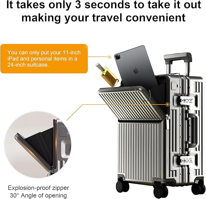 Zipperless Luggage, Polycarbonate Aluminum Hard Shell, Expandable Carry-On Suitcase with Spinner Wheels, Hard Shell Suitcase, 24 Inch Cabin