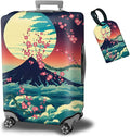 Luggage Cover Suitcase Protector + Luggage Tag, Landscapes Sakura Mount Fuji Travel Suitcase Cover for 22-24 inch Luggage (M) with Concealed Zipper Washable Elastic Cloth Dustproof Anti-Scratch