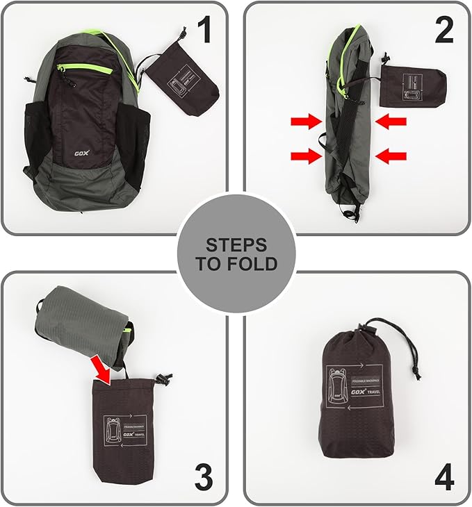 GOX Foldable 20l Backpack For Travel Lightweight Hiking Packable Daypack for Men Travel Camping Outdoor Bag Women (Black)