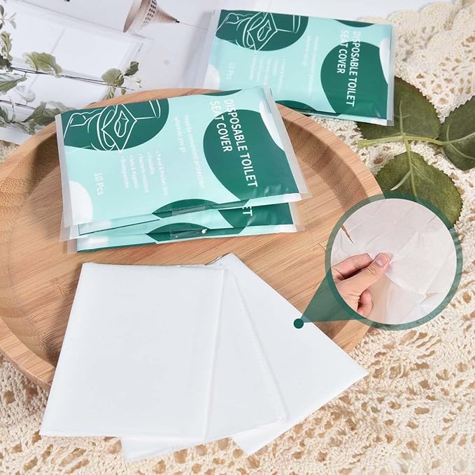 30 Pcs Disposable Flushable Paper Toilet Seat Covers Travel Supplies Essentials for Airplane, Public Restrooms, Bathroom, Hotels, Camping, Kids or Adults
