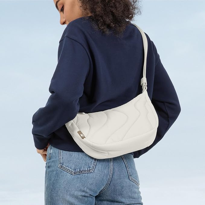 tomtoc 3.5L Puffer Sling Crossbody Bag for Women Trendy, Nylon Quilted Crescent Shoulder Bag Purses for Cellphone and Daily Essentials, Puffy Travel Hobo Handbag with Adjustable Strap & Inner Pockets