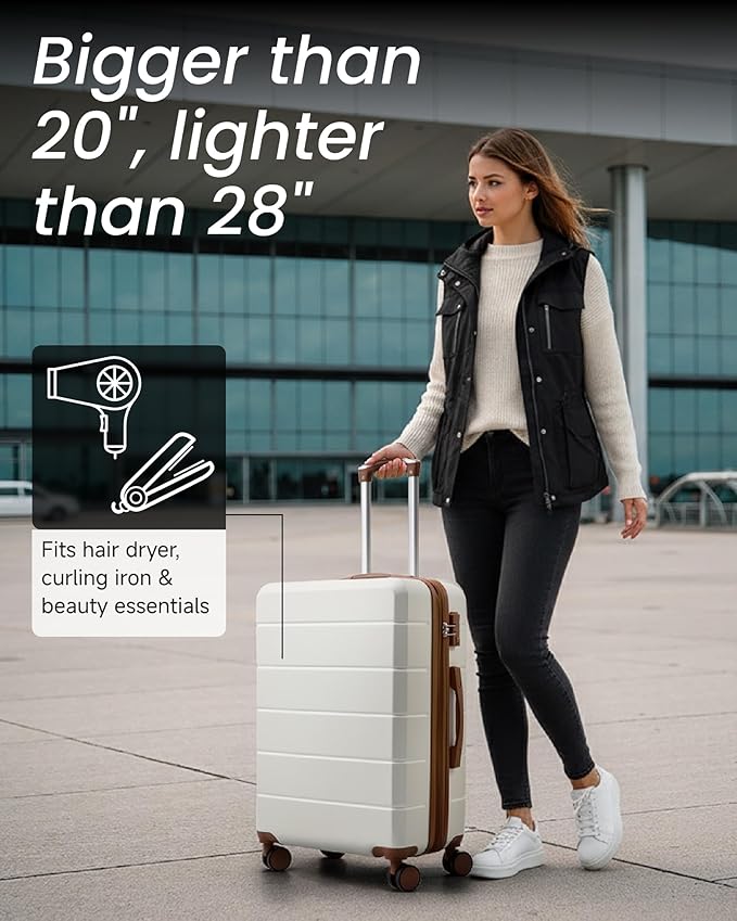 24 Inch Luggage with Spinner Wheels, Expandable Hardside Medium Checked Suitcase, Black