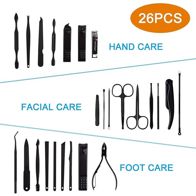26 PCS Premium Manicure Set, AULLUA Nail Clippers, Professional Grooming Gift Kit, Pedicure Kit, Stainless Steel Facial, Cuticle, Nail Care Tools with Luxurious Portable Travel Case, for Women & Men