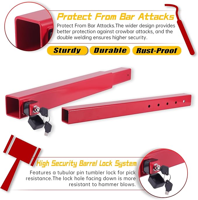 Door Security Bar-by NAKANEKO The Entire Width of Your Outward Opening Front Door-Safe Jobsite Office bar. 2500 pounds of Resistance Fits Doors 33"-40" Wide.(Keyed Differently)
