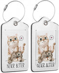Cute Cat Luggage Tags for Suitcases,2 Pack,Never Better Luggage Tag,Leather Stainless Steel Loop Label Tag for Women Men Girls Travel Bag Suitcase