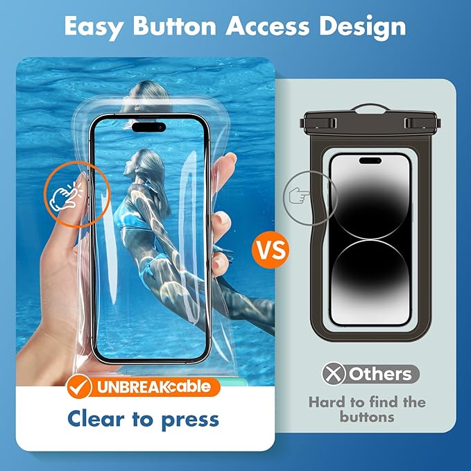 UNBREAKcable Waterproof Phone Pouch-2 Pack IPX8 Waterproof Phone Case for iPhone 16 15 14 13 12 11 Pro Max & Samsung S25 S24-Dry Bag & Travel Essentials for Beach, Pool, Kayak & Cruise-7" Blue+Green