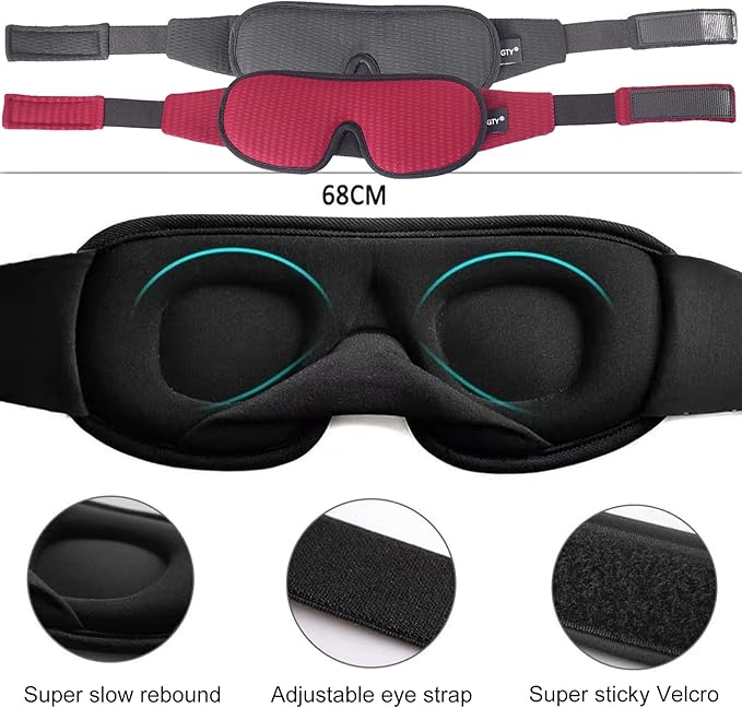 Sleep Mask for Men and Women 3D Contoured Eye Mask Patented Adjustable Light Blocking Night Mask for Sleeping (Red)