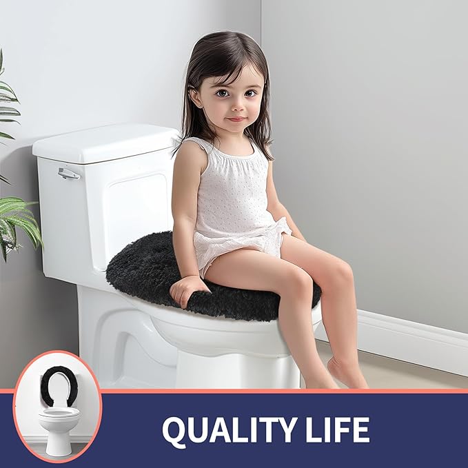 Microfiber Elongated Toilet Seat Cover 19.5"x 15" Machine Washable Solid Toilet Lid Cover Adjustable Rubber Backing Fits Most 18-19.5" L x 14-16" W Elongated Toilet Seat
