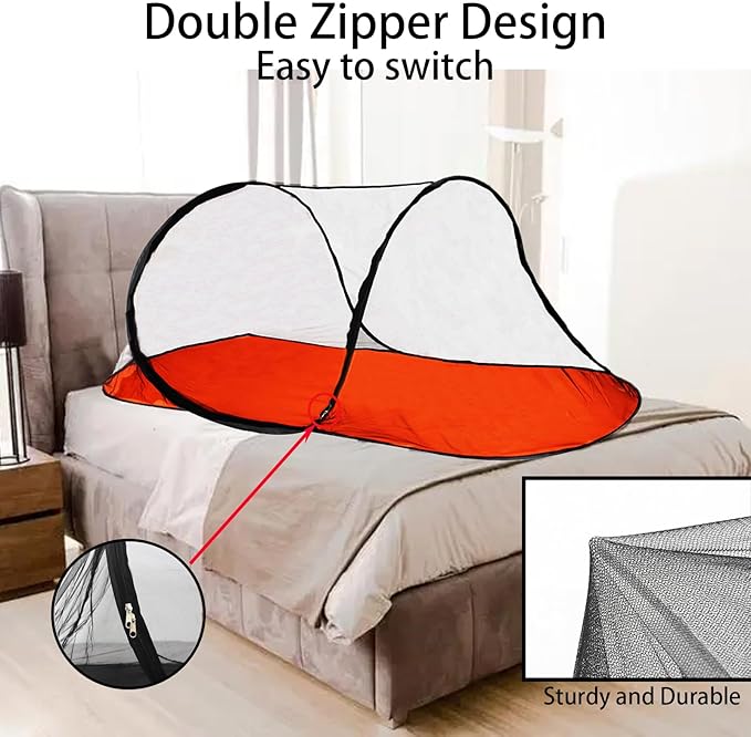 CMINGJ Large Pop Up Mosquito Tent, Portable Foldable Mosquito Net with Bottom for Bed Camping Travel Patio, Suitable for Outdoor Indoor (78 * 28 * 27inch) Orange Bottom
