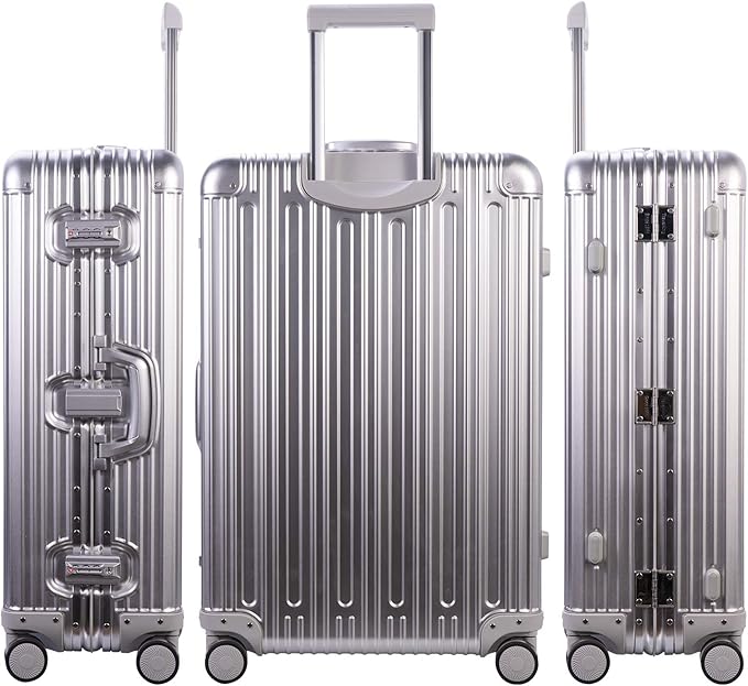 TRAVELKING All Aluminum Luggage Zipperless Hard Shell Suitcase with TSA Lock Spinner Wheels Lightweight Metal Alloy Suitcases (Silver, 28 inch)