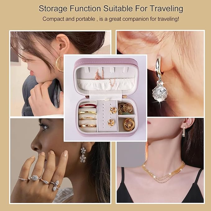 Small Jewelry Travel Case for Women Zippered Leather Small Jewelry Organizer Used For Short Trips Compact Travel Jewelry Case Is Compact Lavender Travel Jewelry Box Travel Gifts For Her