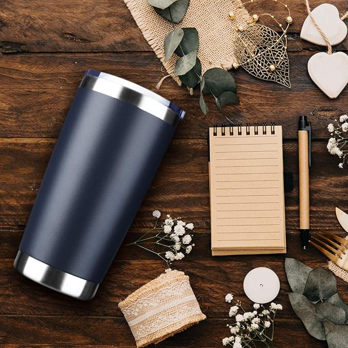 20oz Tumbler Bulk Stainless Steel Vacuum Insulated Tumblers with Lid Double Wall Travel Mug, Durable Powder Coated Coffee Cup, Suitable for Ice Drinks and Hot Beverage（Navy 6pack）
