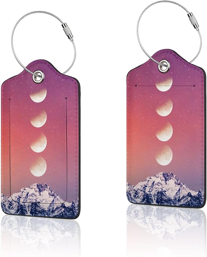 2 Pack Luggage Tag for Suitcase, Cute Unique Leather Suitcase Tags Identifiers with Privacy Name Address Labels & Durable Steel Loop for Women Men Travel
