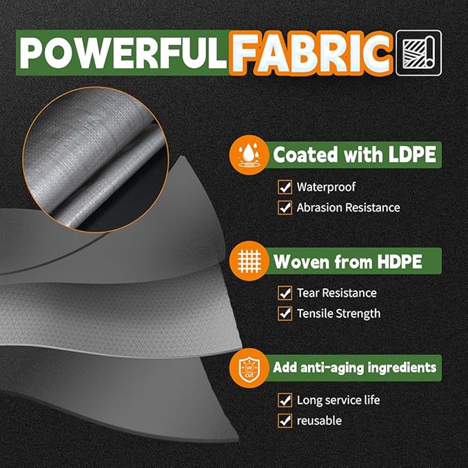 RAINDEWAY Tarps Heavy Duty Waterproof 12x25 Feet, 10Mil Multipurpose Poly Tarp Cover with Metal Grommets,Silver/Brown Tarp Finished Size,for Carport，Boats，Camping