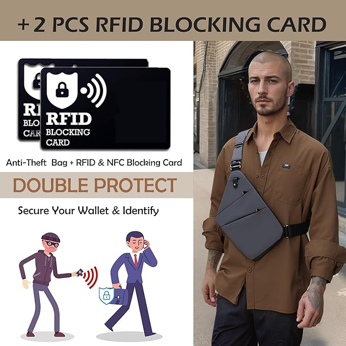 Anti Theft Crossbody Bags for Women Men, Multi-Pocket Shoulder Bag, Slim Sling Purse with 2 RFID Blocking Card (Right Shoulder-Viola)