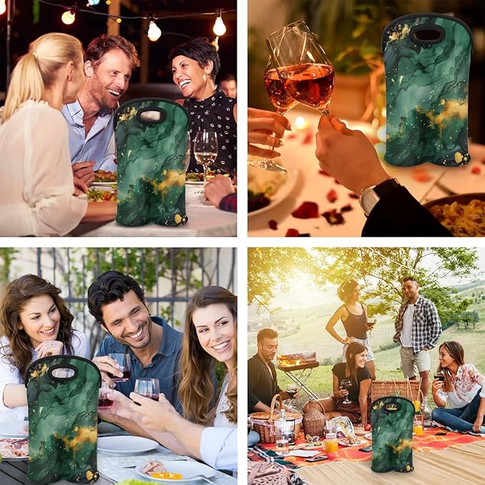 Wine Carrier Tote Personalized Bag for 2 Bottles - Neoprene Wine Bottle Holder with Carry Handle, Wine Protective Bag Insulated Bag Beer Cans Water Bottle Holder for Travel Picnic,Style16