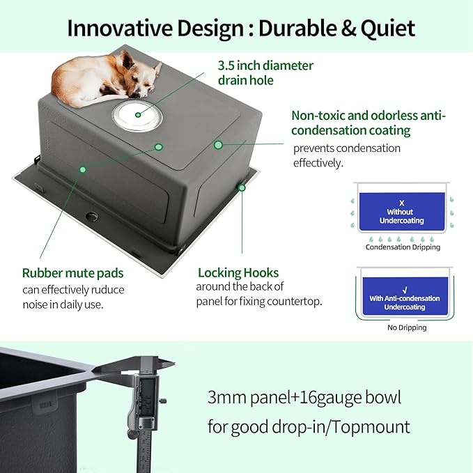 21 x 20 x 10 Drop-in Kitchen Sink - 16 Gauge Gunmetal Black Stainless Steel Workstation Single Bowl With Cutting Board