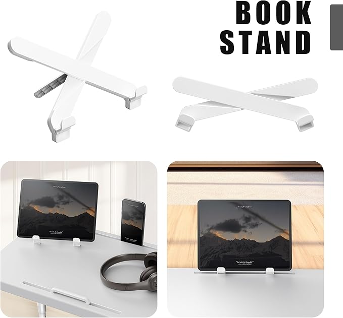 Allpop Ultra TV Tray Table, TV Dinner Tray for Eating, Adjustable Folding Tray Table with Book Stand, Cup Holder, Laptop Stopper & Tablet Slot on Coach & Bed, White
