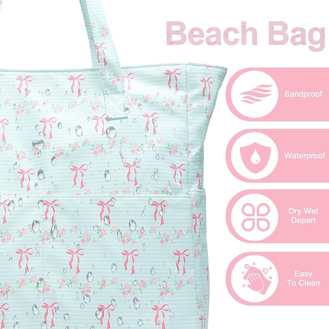 Waterproof Beach Tote Pool Bags for Women Ladies Extra Large Gym Tote Carry On Bag With Wet Compartment for Weekender Travel