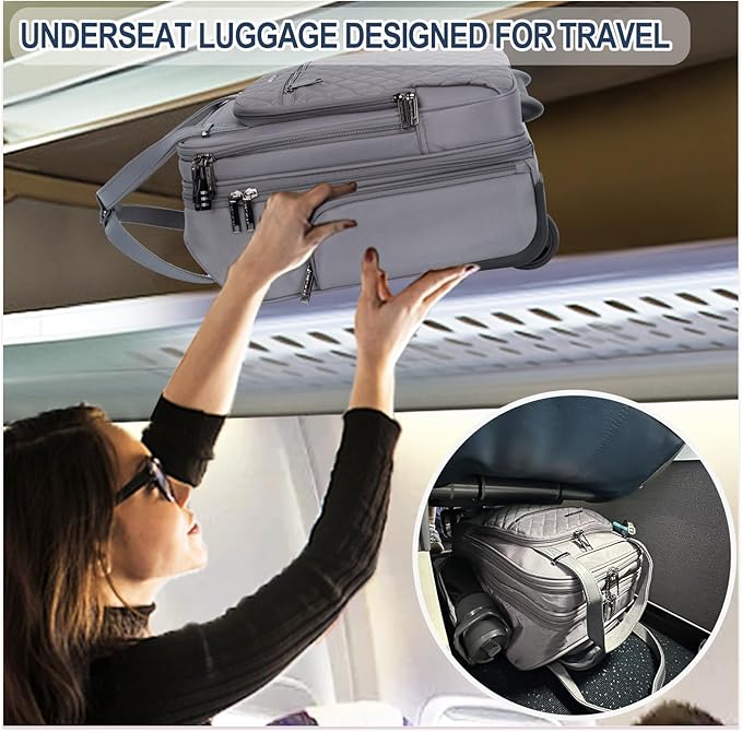EMPSIGN Underseat Carry On Wheeled - 16" Carry on Bag with Wheels Multi-functional Lightweight Rolling Bag Overnight Weekender Small Suitcase for Women Men Travel Business, Dark Grey