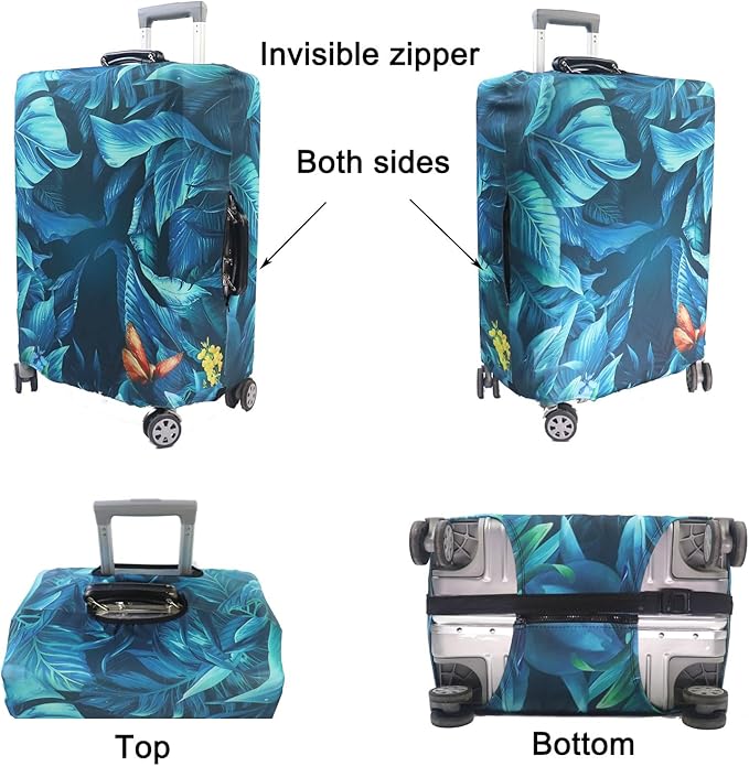 MosaiRudo Thicker Luggage Cover Elastic Suitcase Cover Protector Fits 18-32 Inch Suitcase Travel Accessories (Rainforest, S)