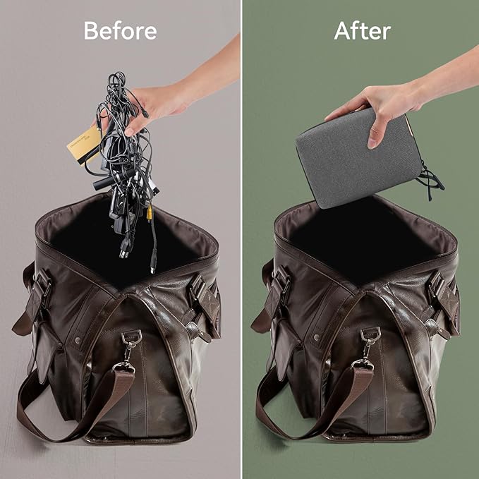 Electronics Organizer Cord Organizer Travel, Small Tech Bag for Cords, Chargers, Power Bank, Earbuds – Portable Cable Pouch for Office, Business Trip, Commute – Water & Scratch-Resistant