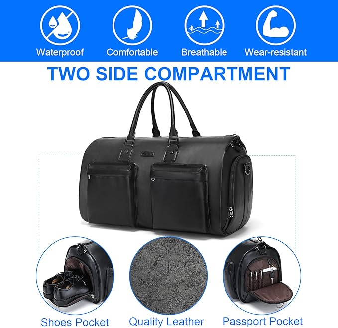 Leather Garment Bag for Travel, Modoker Carry On Suit Carrier Travel Bag with Shoulder Strap/Multiple Pockets - Ideal for Business Trips & Weekend Getaways - The Garment Duffel Bag for Traveling Men